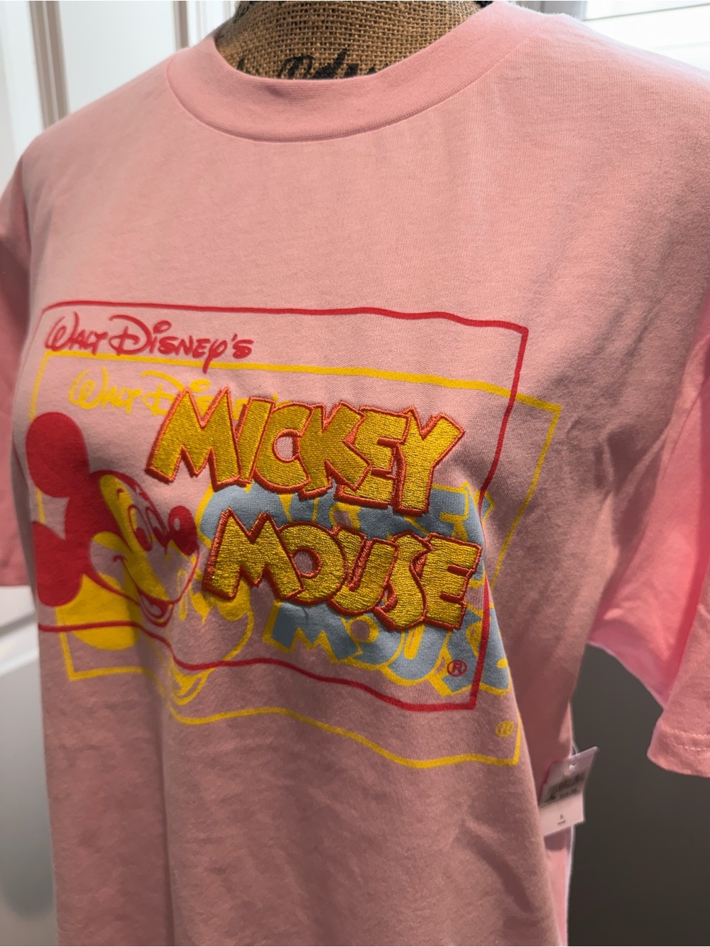 Disney Parks Light Pink Mickey Mouse Graphic Unisex Tee w/Multicolor Print